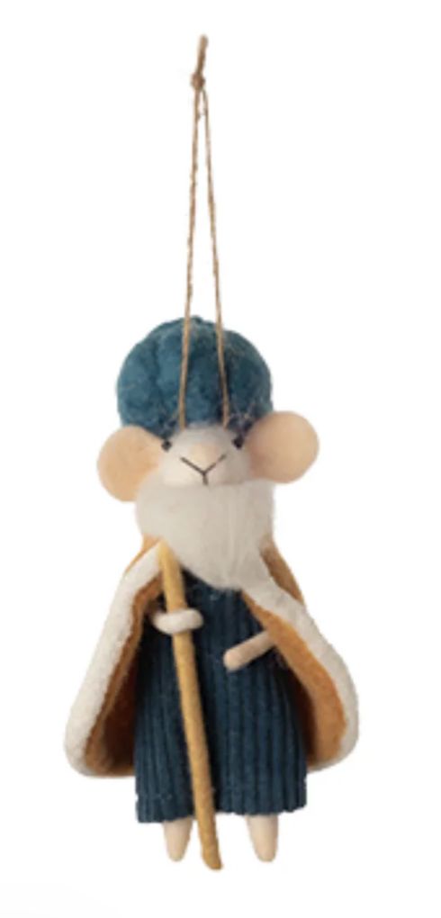 Wise Man Mouse Ornament in Blue