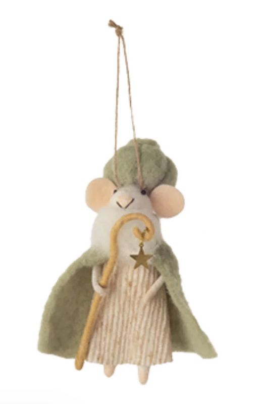 Wise Man Mouse Ornament in Green