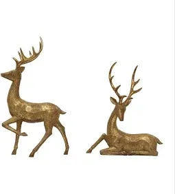 12.5&quot;H Resin Standing Deer - Gold Finish