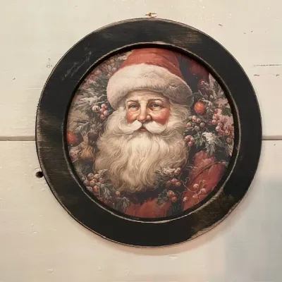 Round Holly Jolly Santa Framed Canvas