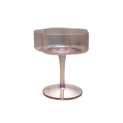 Pleated Flower Shaped Stemmed Coupe Glass
