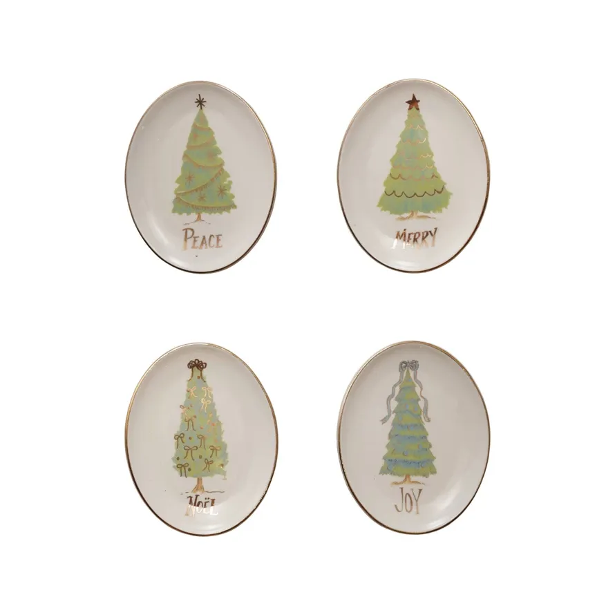 Oval Stoneware Dish with Christmas Tree -