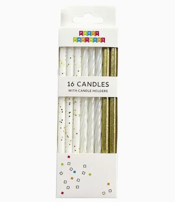 Gold &amp; White Glitter 16 Candle Set