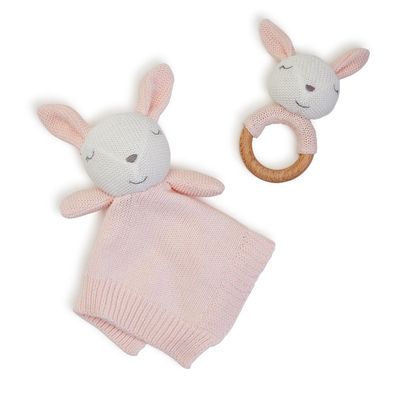 Knitted Baby Bunny Snuggle &amp; Rattle Set