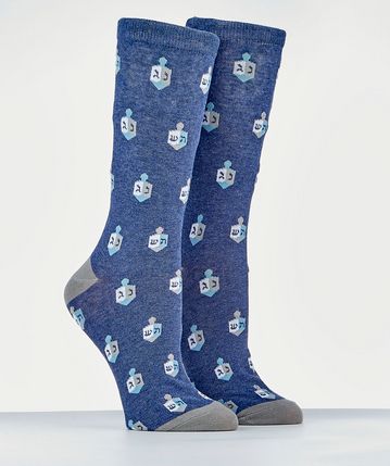 Chanukah Adult Crew Socks, "Dreidels" Design