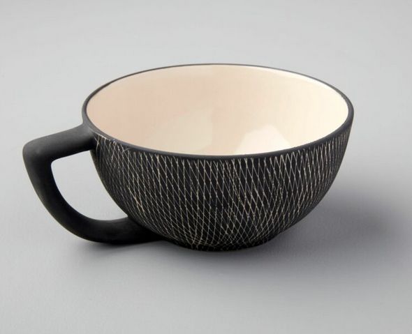 Crosshatch Stoneware Soup Mug, Black