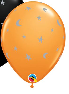 11 Inch Halloween Latex Balloon - Orange Star &amp; Moon