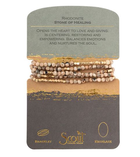 Stone Wrap Bracelet/Necklace - Rhodonite/Gold - Stone of Healing