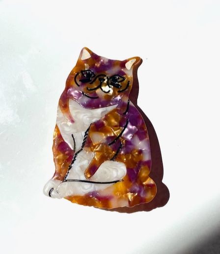 Hand-painted Exotic Tabby Cat Claw Hair Clip