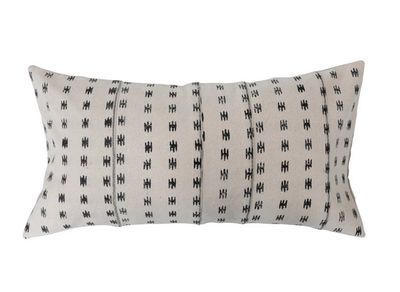 28" x 14" Stonewashed Cotton Pieced Lumbar Pillow with Block Print