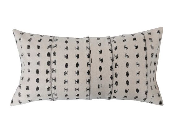 28" x 14" Stonewashed Cotton Pieced Lumbar Pillow with Block Print