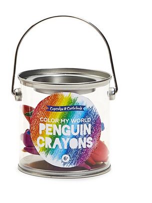 Penguins crayons in Paint Jar