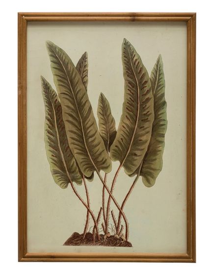 Wood Framed Glass Wall Décor w/ Leaves, White &amp; Green