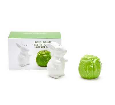 Easter Bunny &amp; Cabbage Leaf  Salt and Pepper Shaker Set