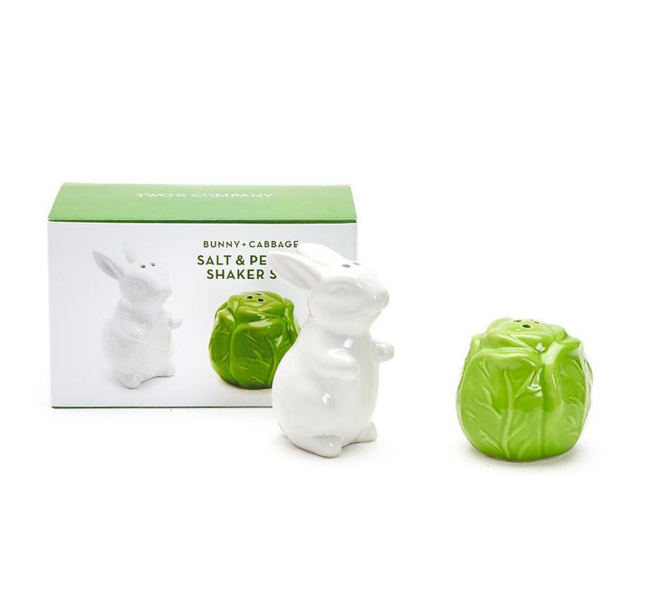 Easter Bunny &amp; Cabbage Leaf  Salt and Pepper Shaker Set