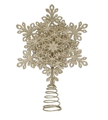 Plastic &amp; Metal Snowflake Tree Topper w/ Glitter, Champagne Finish