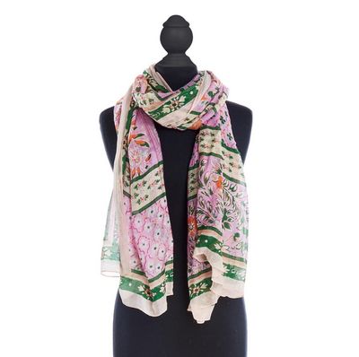 Folk Flowers Pink Scarf