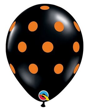 11 Inch  Latex Balloon - Black with Orange polka dot