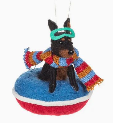 Snowtubing Dog Ornament-4.5"