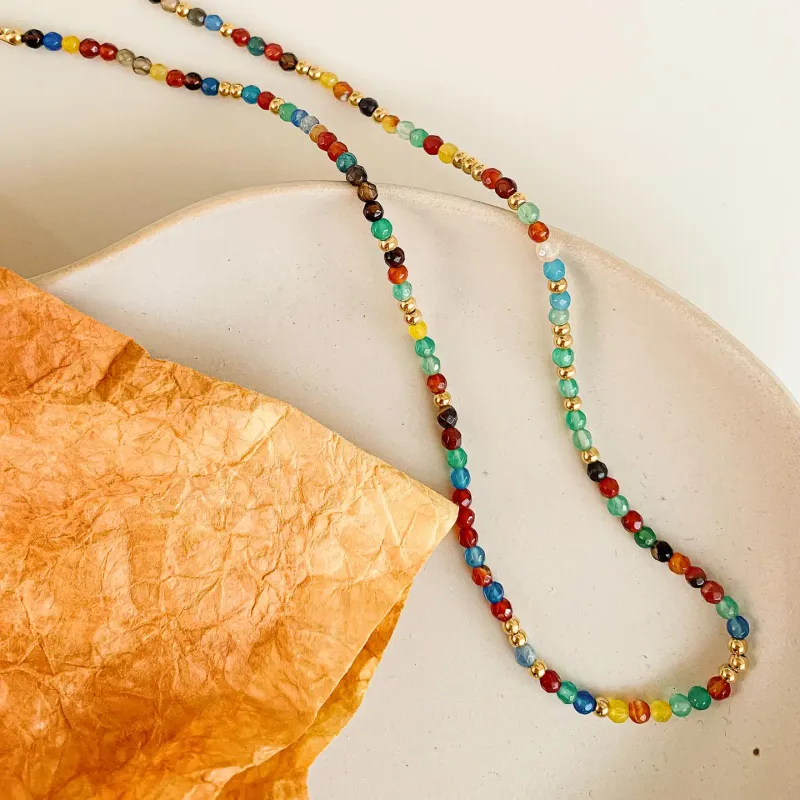 Estelle Beaded Multi Color Necklace (18K Gold)