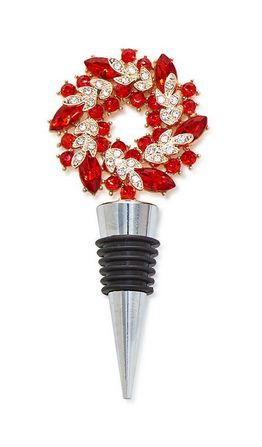 Holiday Wreath Jeweled Bottle Stopper - Red