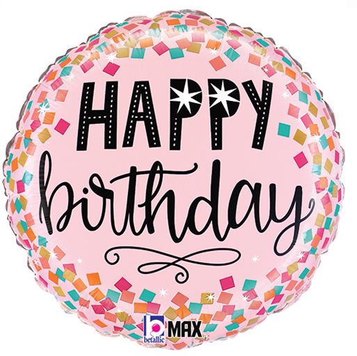 Birthday Pink Confetti Balloon 18"