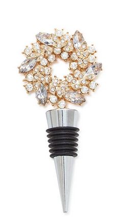 Holiday Wreath Jeweled Bottle Stopper - Silver