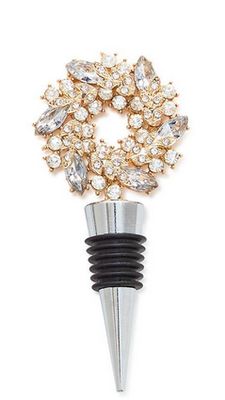 Holiday Wreath Jeweled Bottle Stopper - Silver
