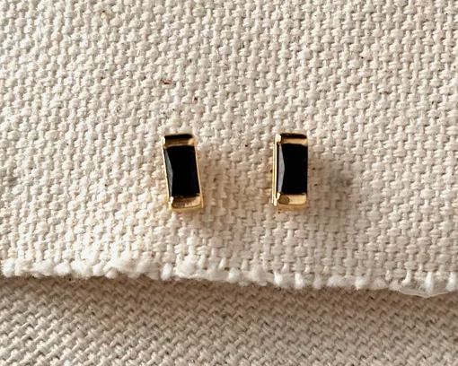 Black Cubic Zirconia Baguette Stud Earrings