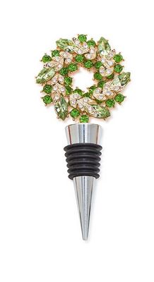 Holiday Wreath Jeweled Bottle Stopper - Green