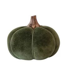 Cotton Velvet Pumpkin w/ Wood Stem - Green