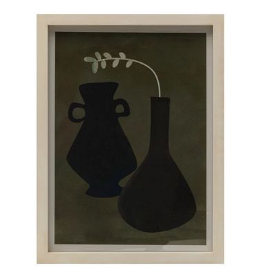 Wood Framed Glass Wall Décor w/ Modern Vase &amp; Floral