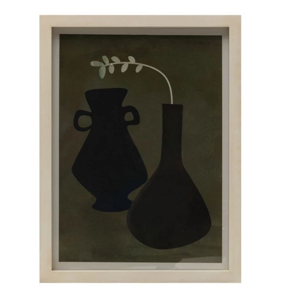 Wood Framed Glass Wall Décor w/ Modern Vase &amp; Floral