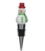 Wine Stopper w/ Hand-Painted Glass Snowman w/ Red Hat