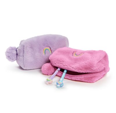 Multipurpose Pouch with Embroidered Rainbow - Pink