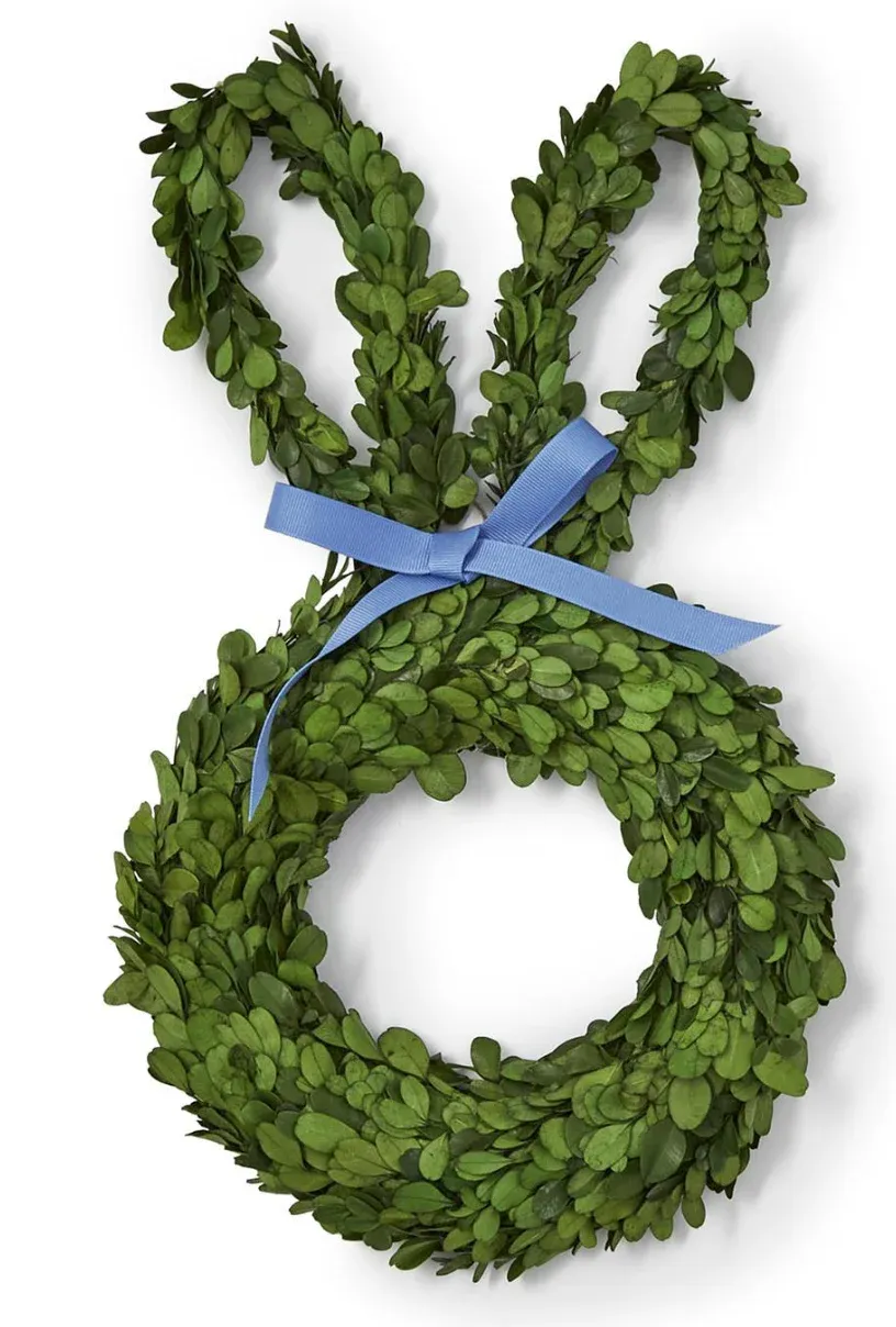 Preserved Natural Boxwood Leaves Hand-Crafted Bunny Wreath