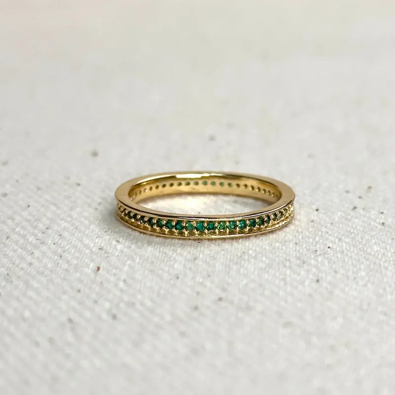 18k Gold Filled Emerald Eternity Cz Band Ring - Size 7