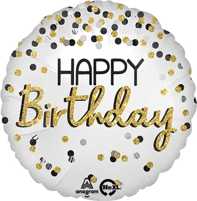 18" Birthday Black Silver Gold Confetti Balloon