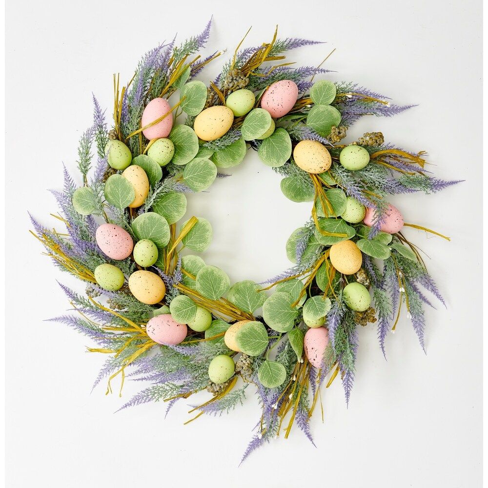 24" Lavender Wreath with Easter Eggs On Natural Twig Base