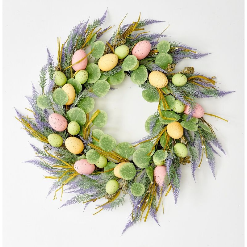 24" Lavender Wreath with Easter Eggs On Natural Twig Base
