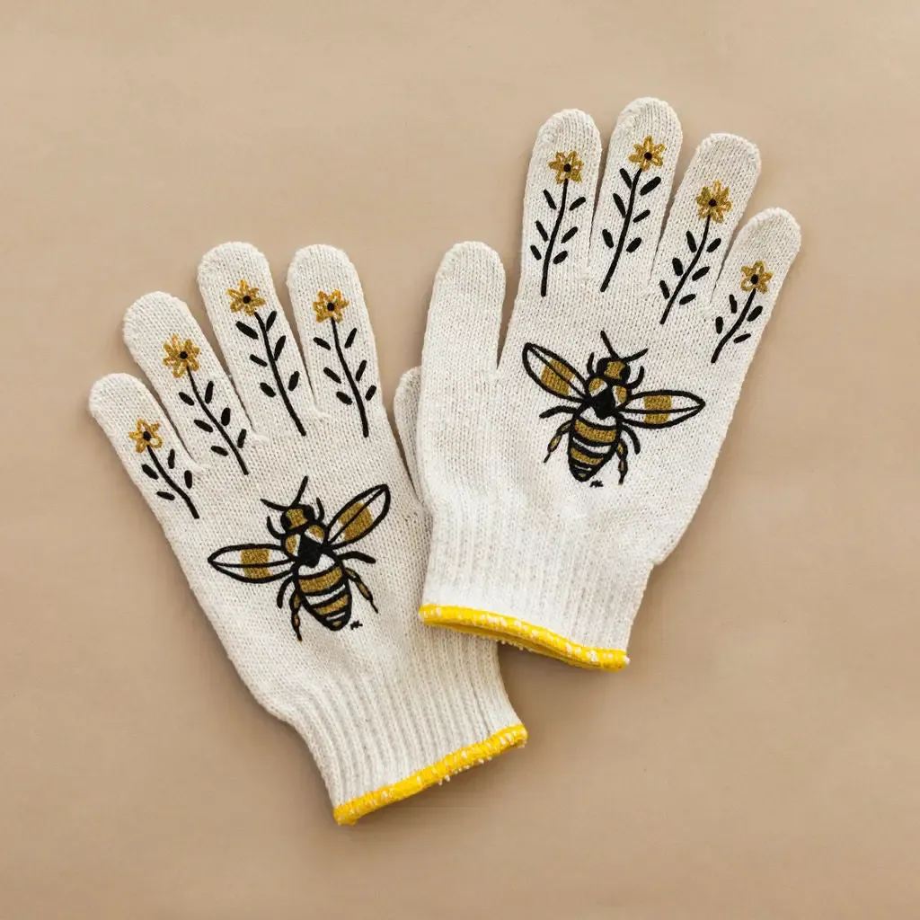 Hand Screen-Printed Gardening Gloves, Style: Bee