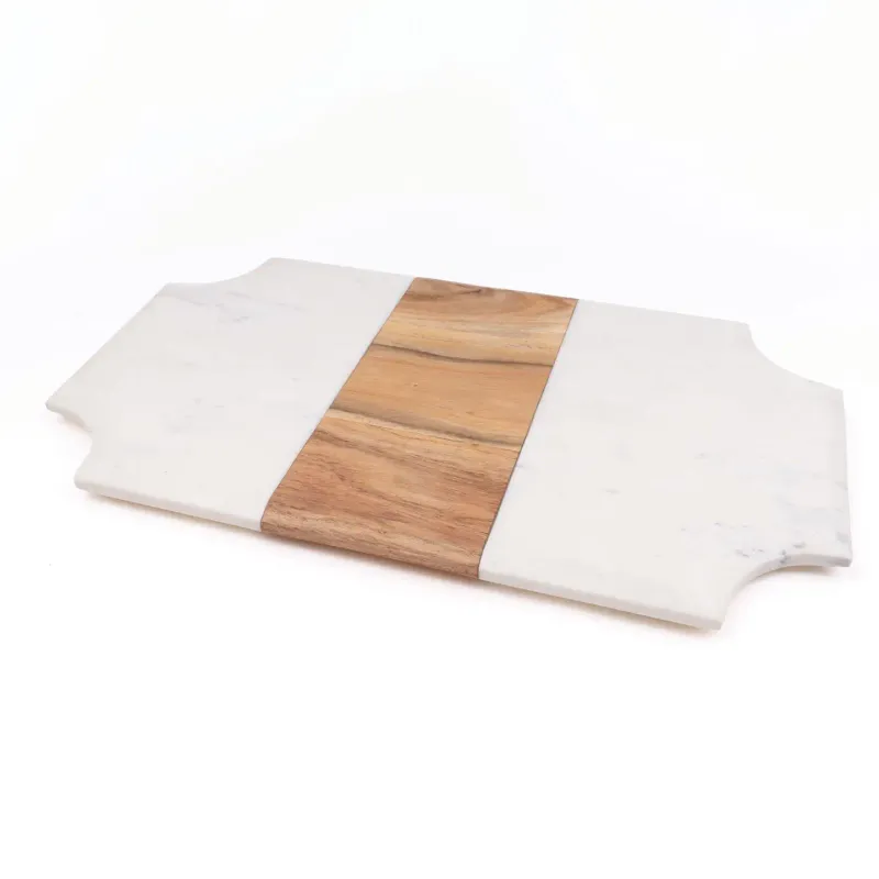 Marble &amp; Wood Beveled Serving Board
