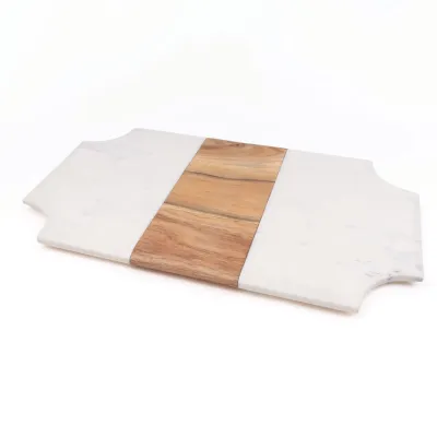 Marble &amp; Wood Beveled Serving Board