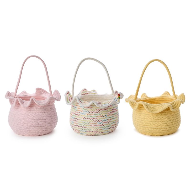 Ruffles Cotton Rope Basket with Handle -