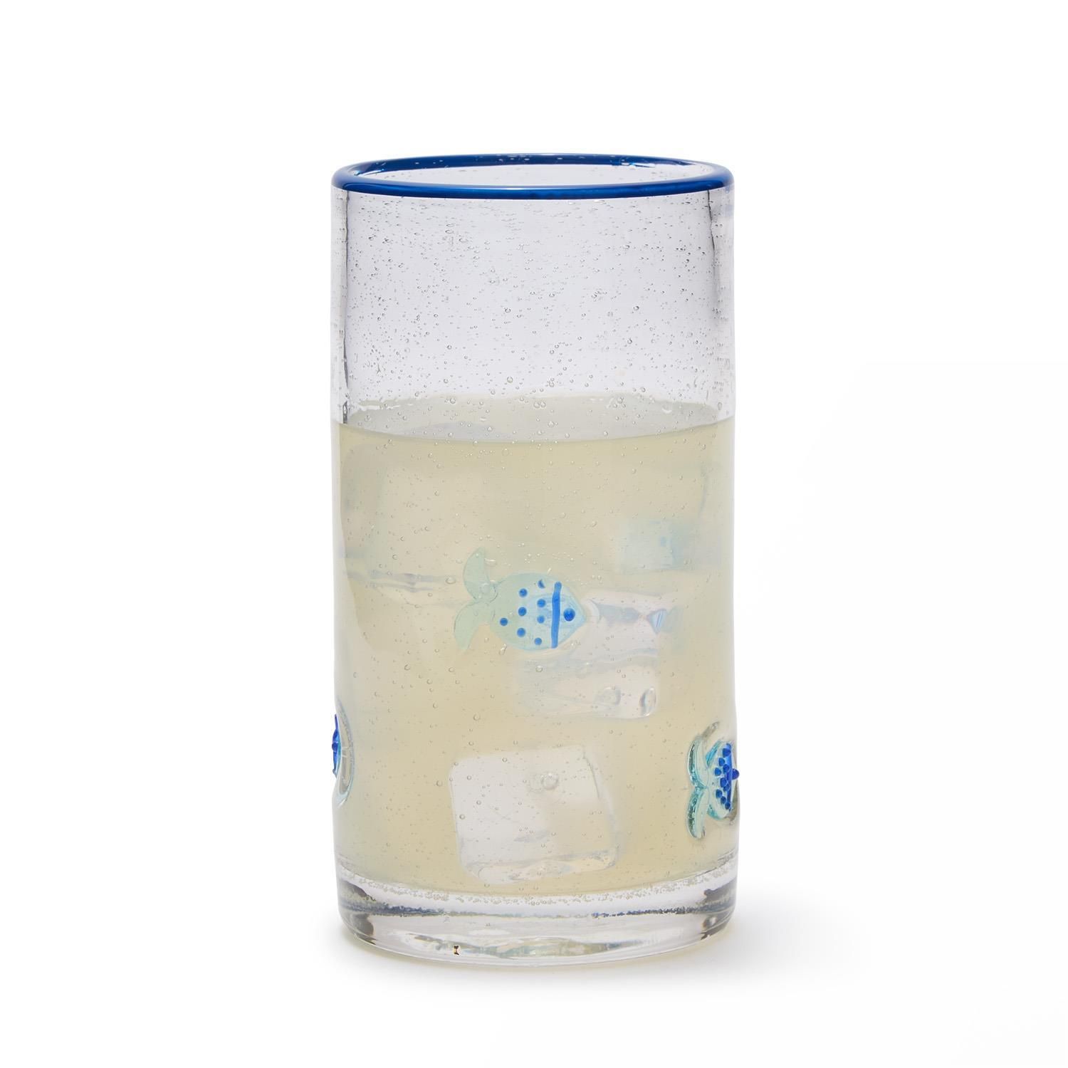 Fish Highball Glass w/ Hand Painted Rim