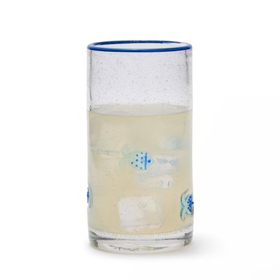 Fish Highball Glass w/ Hand Painted Rim