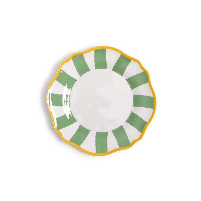 Green Striped Dessert Plate