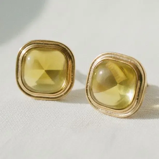 French Inspired Faceted Square Stud Earrings