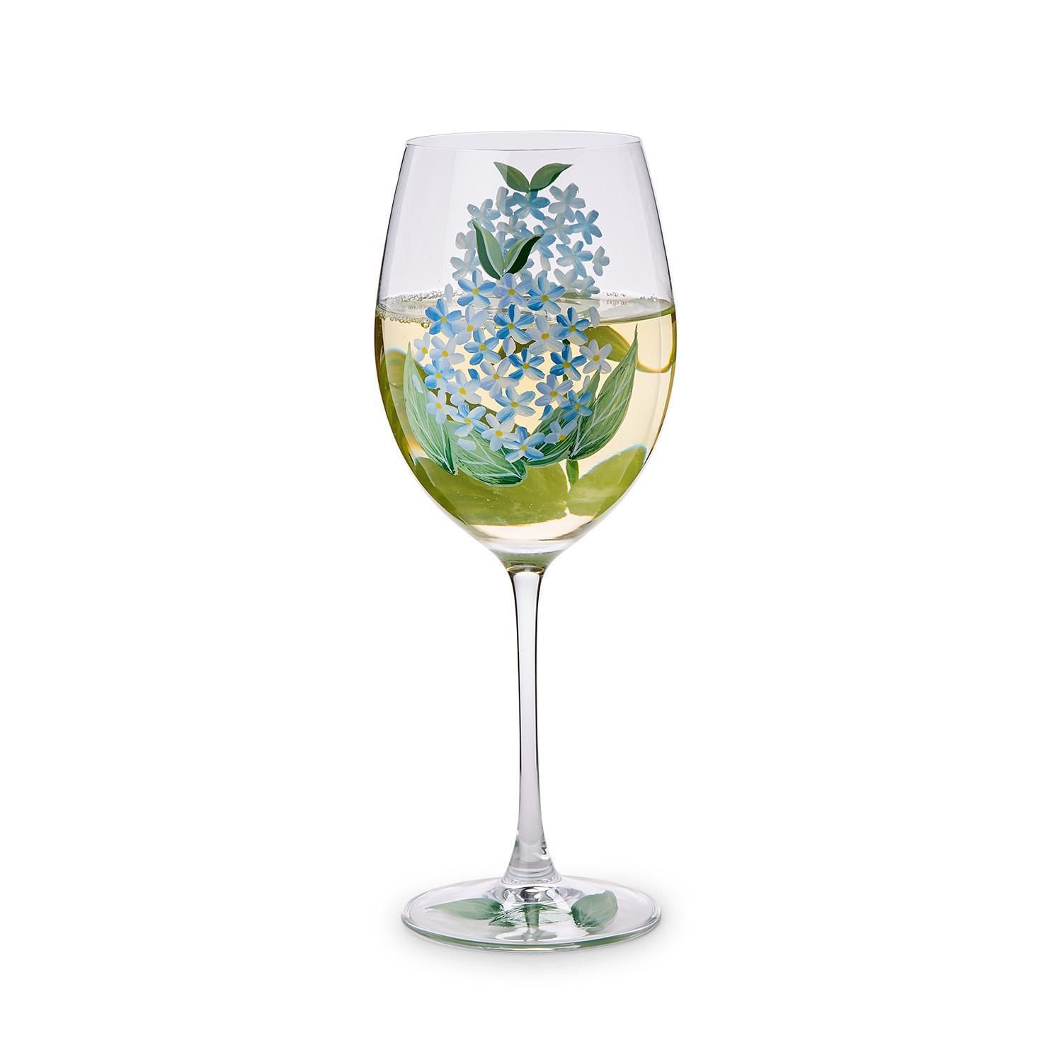 Blue Hydrangea Hand-Painted Wine Glass