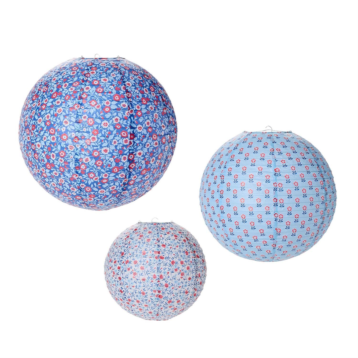 Red, White &amp; Bloom Paper Lanterns (S/3)